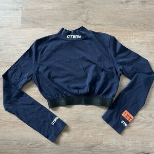 Heron Preston Navy Blue Cropped Long Sleeve Top